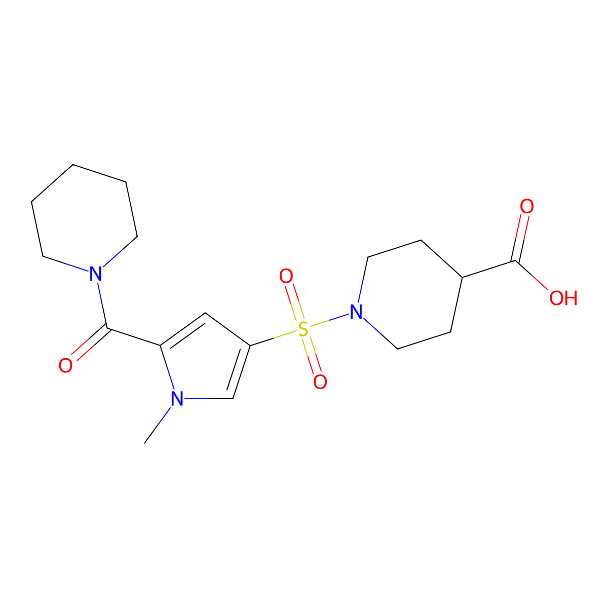 1-{[1-methyl-5-(piperidin-1-ylcarbonyl)-1H-pyrrol-3-yl]sulfonyl}piperidine-4-carboxylic acid molecular structure, CAS 1170959-18-8