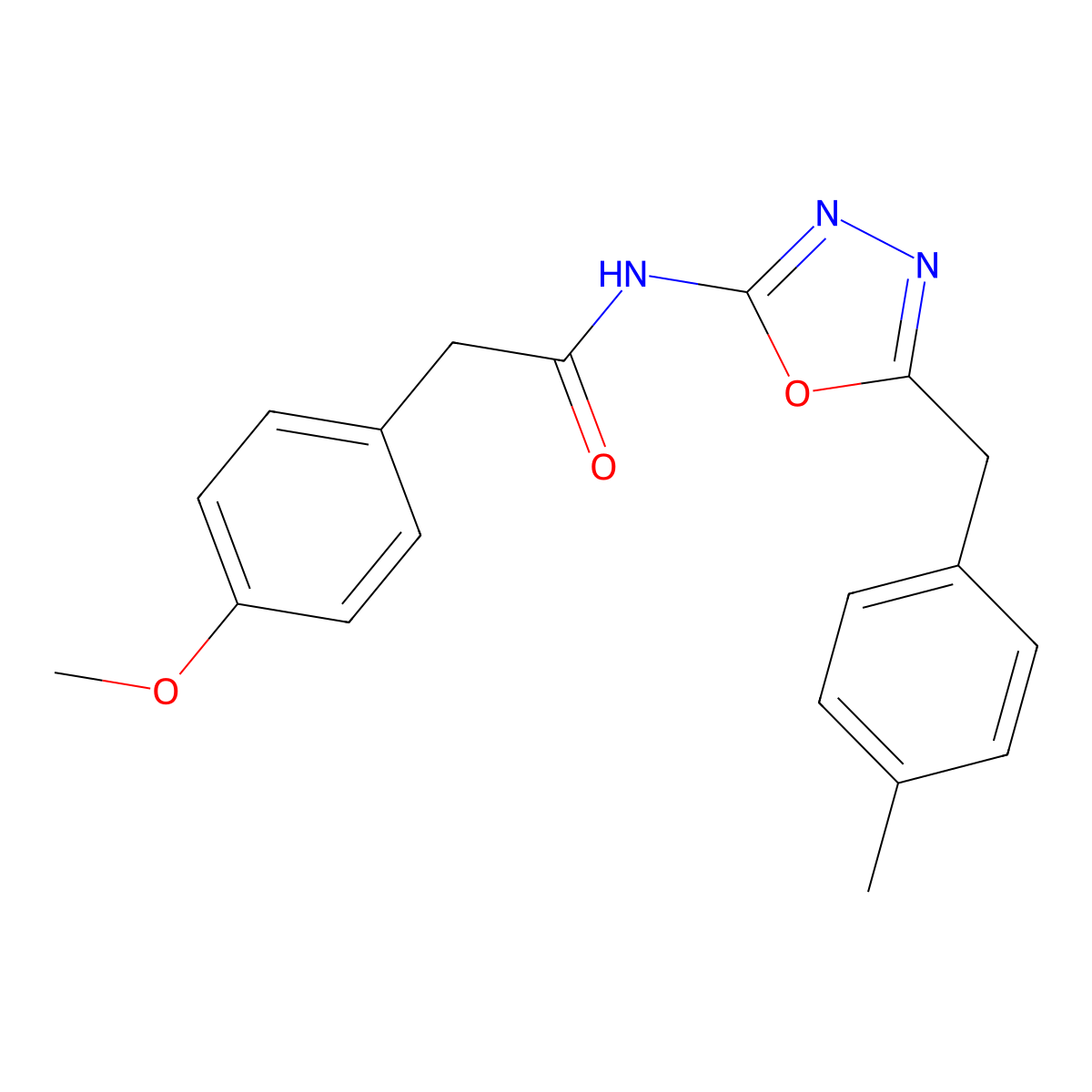 2-(4-methoxyphenyl)-N-(5-(4-methylbenzyl)-1,3,4-oxadiazol-2-yl)acetamide molecular structure, CAS 1170961-88-2
