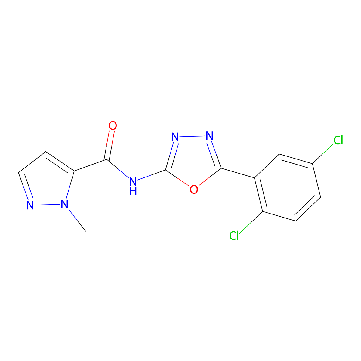N-(5-(2,5-dichlorophenyl)-1,3,4-oxadiazol-2-yl)-1-methyl-1H-pyrazole-5-carboxamide molecular structure, CAS 1170962-47-6