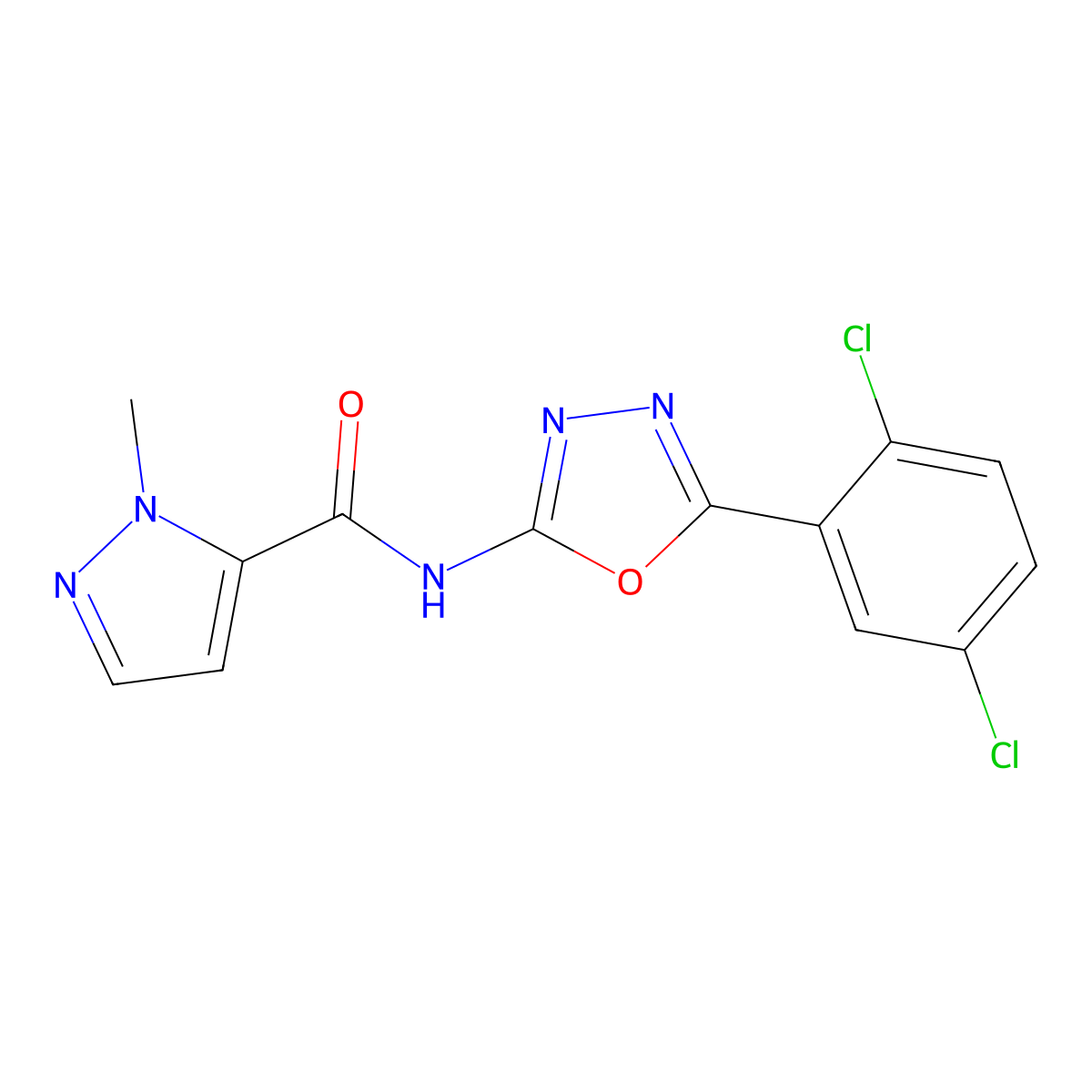 N-(5-(2,5-dichlorophenyl)-1,3,4-oxadiazol-2-yl)-1-methyl-1H-pyrazole-5-carboxamide molecular structure, CAS 1170962-47-6
