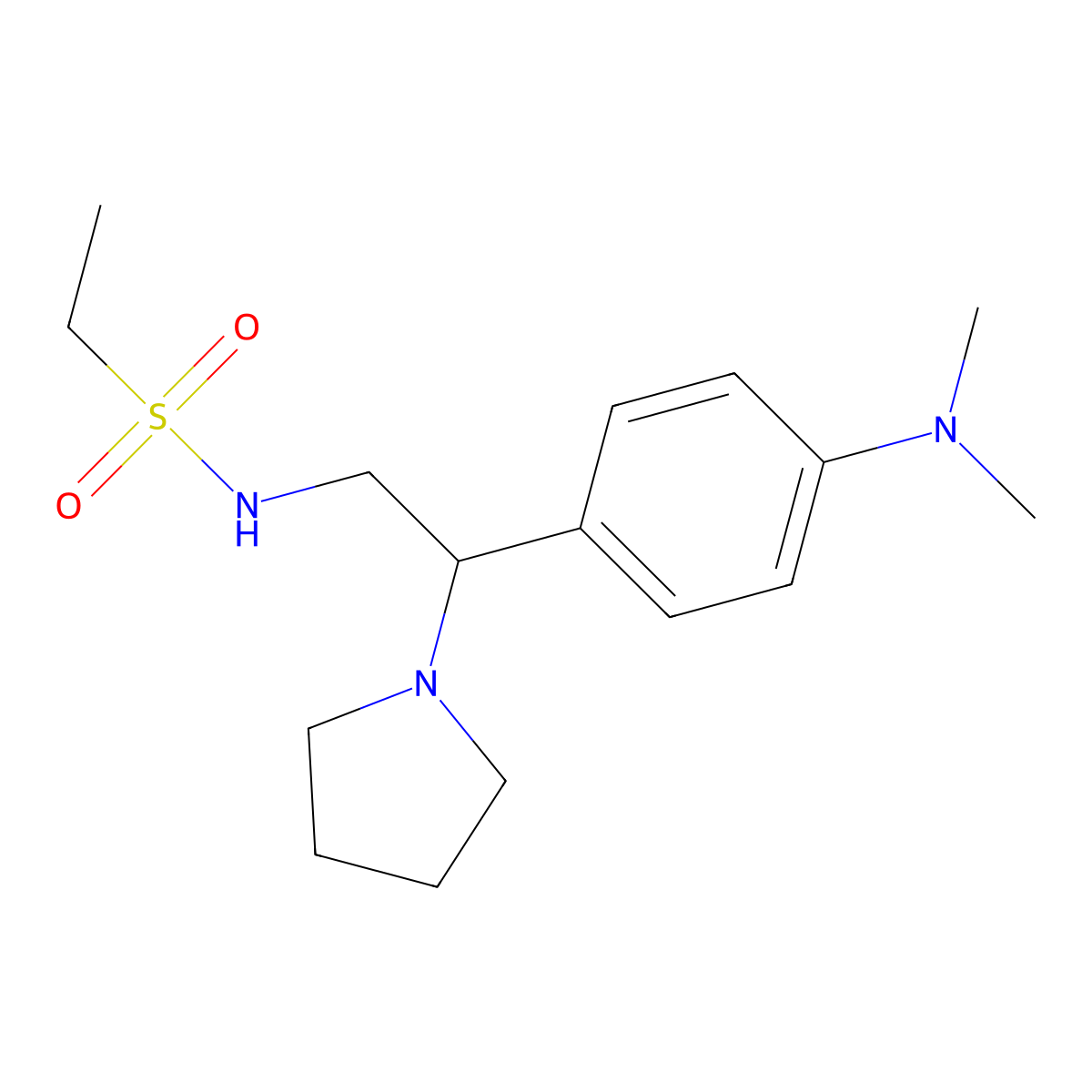 N-(2-(4-(dimethylamino)phenyl)-2-(pyrrolidin-1-yl)ethyl)ethanesulfonamide molecular structure, CAS 1170963-20-8