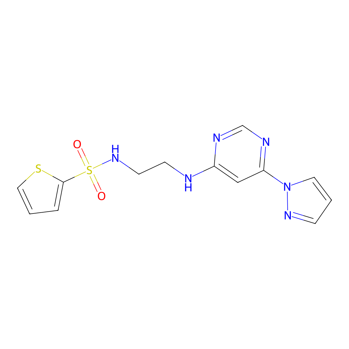 N-(2-((6-(1H-pyrazol-1-yl)pyrimidin-4-yl)amino)ethyl)thiophene-2-sulfonamide molecular structure, CAS 1170963-23-1