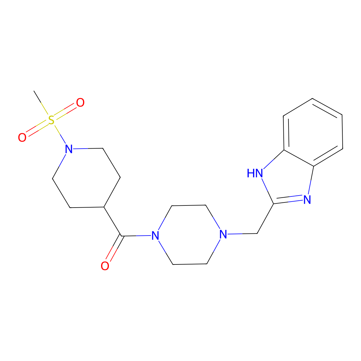(4-((1H-benzo[d]imidazol-2-yl)methyl)piperazin-1-yl)(1-(methylsulfonyl)piperidin-4-yl)methanone molecular structure, CAS 1170964-52-9