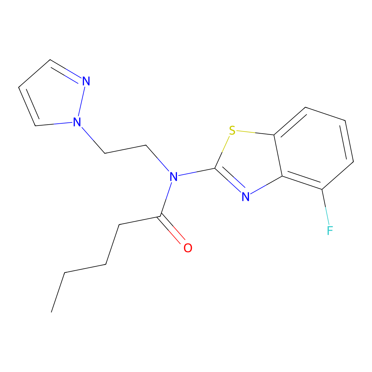 N-(2-(1H-pyrazol-1-yl)ethyl)-N-(4-fluorobenzo[d]thiazol-2-yl)pentanamide molecular structure, CAS 1170965-25-9