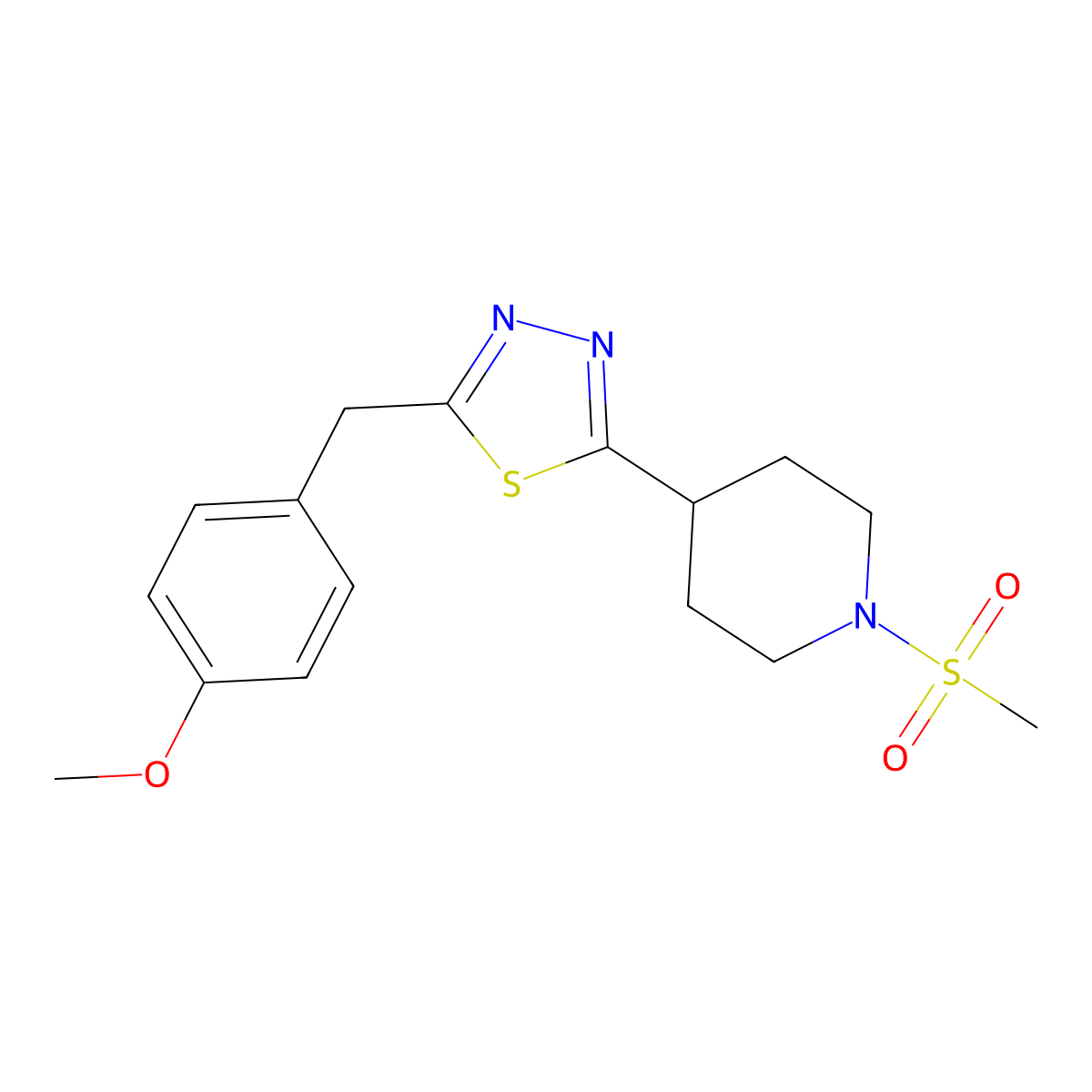 2-(4-Methoxybenzyl)-5-(1-(methylsulfonyl)piperidin-4-yl)-1,3,4-thiadiazole molecular structure, CAS 1170965-61-3
