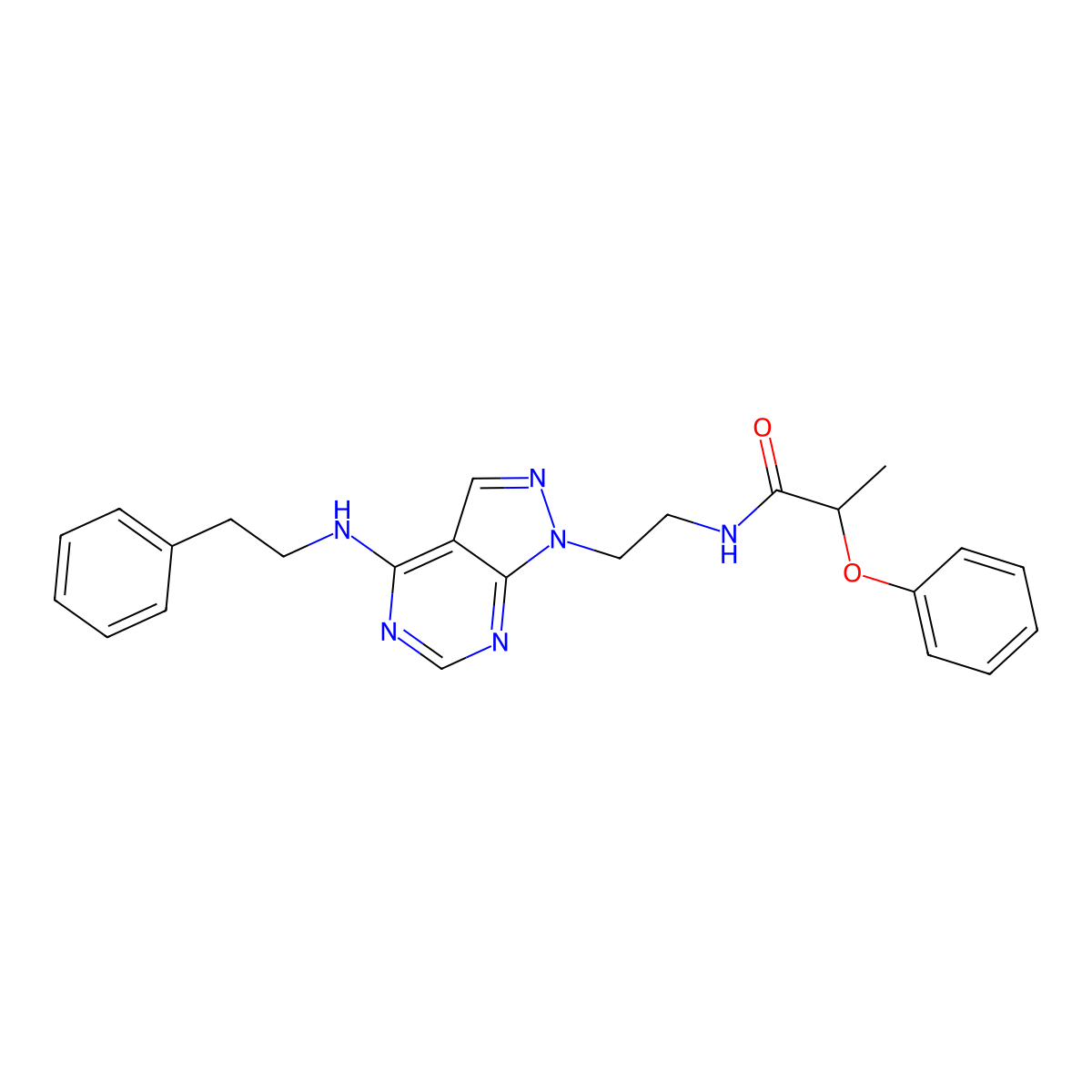 N-(2-(4-(phenethylamino)-1H-pyrazolo[3,4-d]pyrimidin-1-yl)ethyl)-2-phenoxypropanamide molecular structure, CAS 1170968-08-7