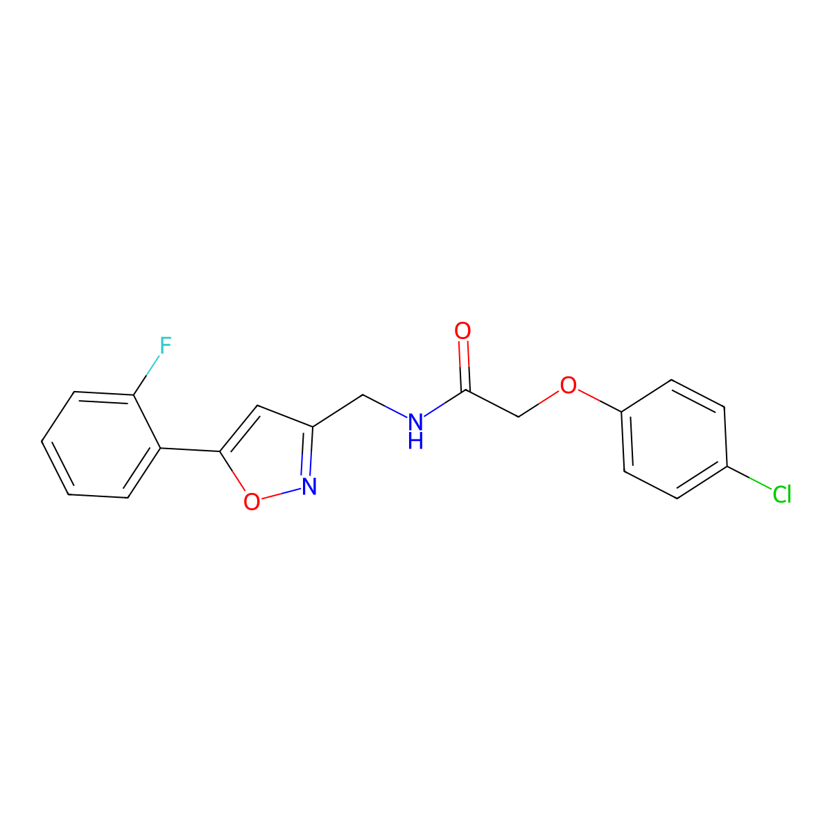 2-(4-chlorophenoxy)-N-((5-(2-fluorophenyl)isoxazol-3-yl)methyl)acetamide molecular structure, CAS 1170968-74-7