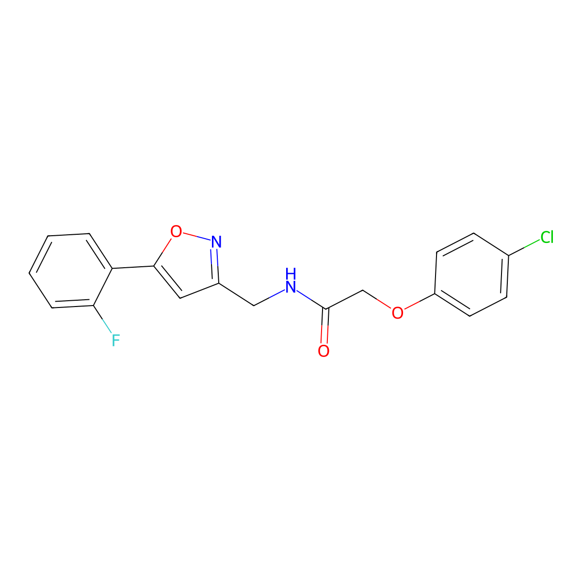 2-(4-chlorophenoxy)-N-((5-(2-fluorophenyl)isoxazol-3-yl)methyl)acetamide molecular structure, CAS 1170968-74-7