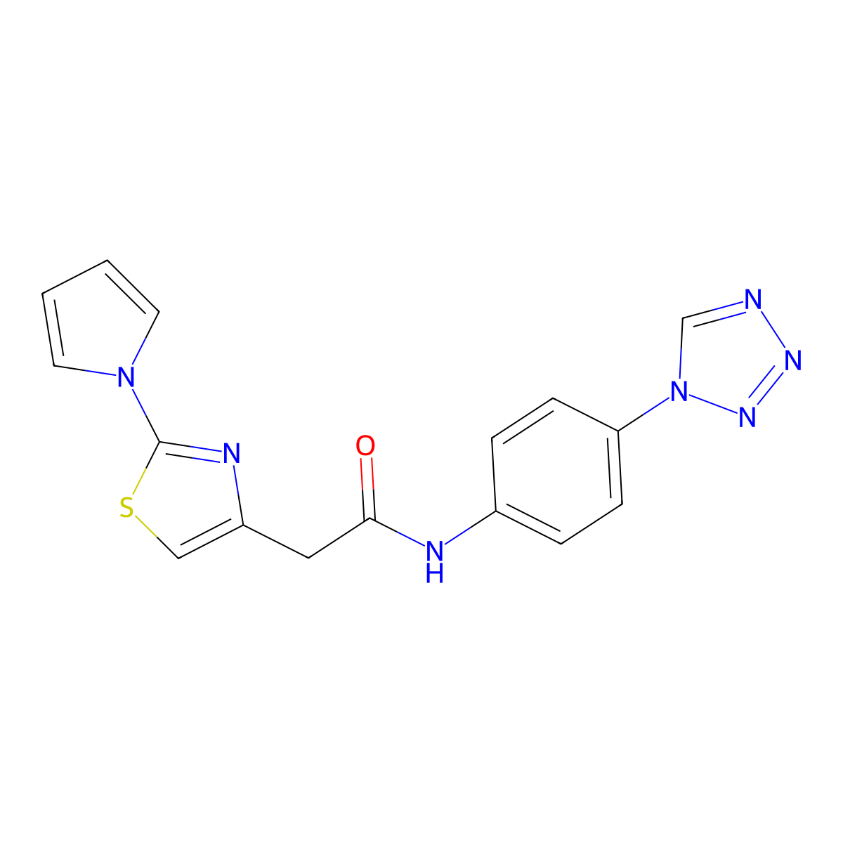2-(2-(1H-pyrrol-1-yl)thiazol-4-yl)-N-(4-(1H-tetrazol-1-yl)phenyl)acetamide molecular structure, CAS 1170970-53-2