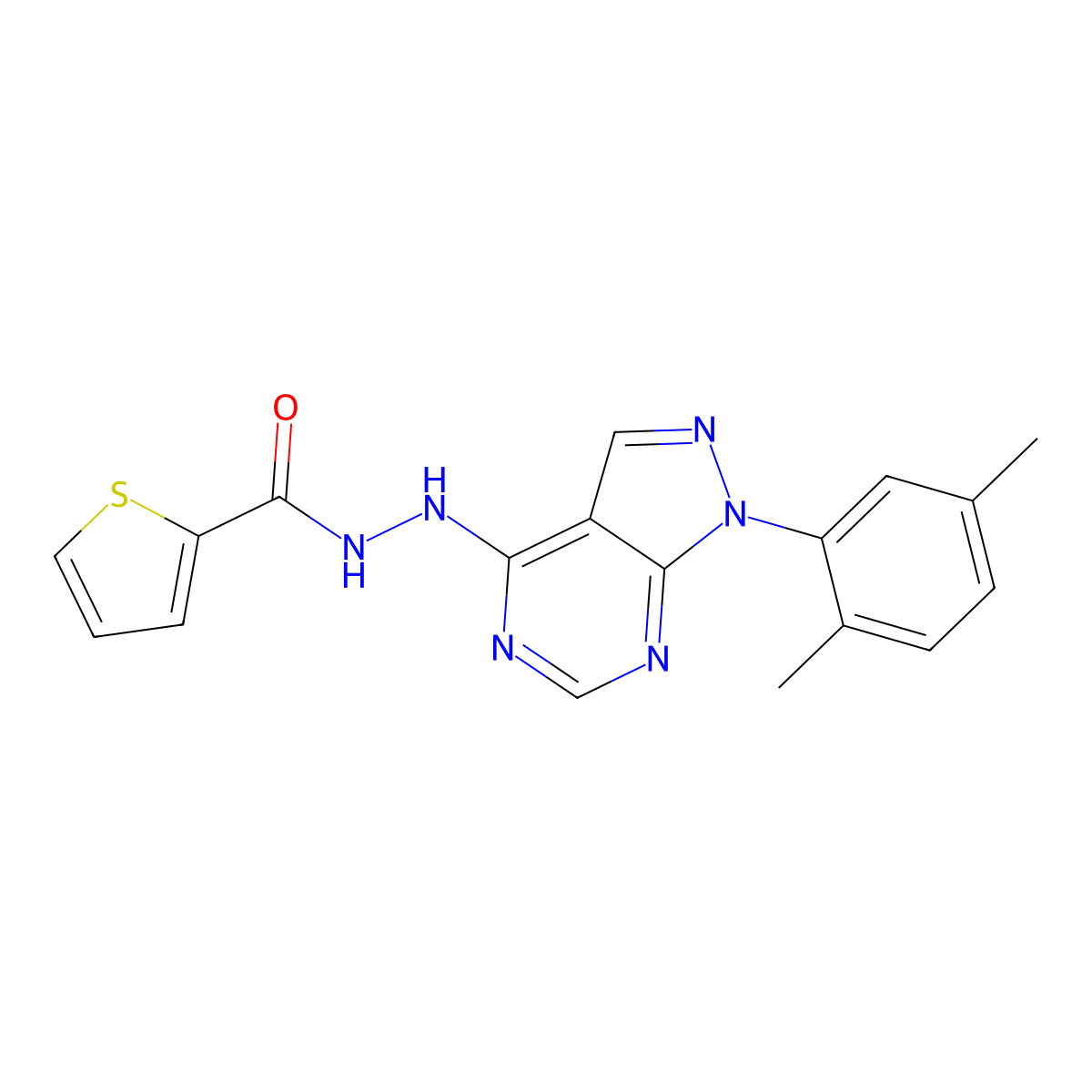 N'-[1-(2,5-dimethylphenyl)-1H-pyrazolo[3,4-d]pyrimidin-4-yl]thiophene-2-carbohydrazide molecular structure, CAS 1170970-80-5
