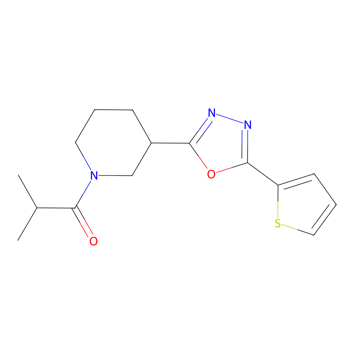 2-Methyl-1-{3-[5-(thiophen-2-yl)-1,3,4-oxadiazol-2-yl]piperidin-1-yl}propan-1-one molecular structure, CAS 1170972-15-2