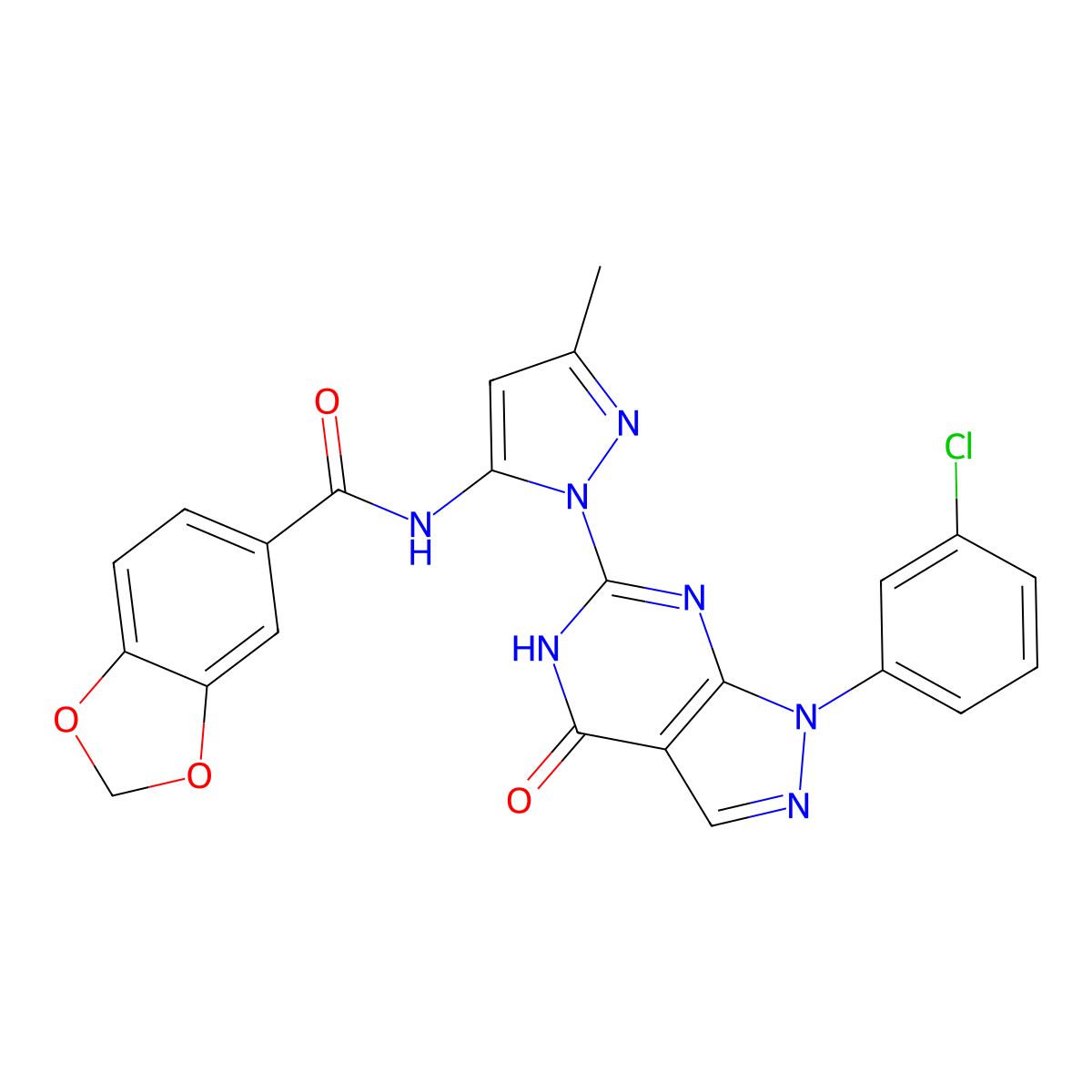 N-(1-(1-(3-chlorophenyl)-4-oxo-4,5-dihydro-1H-pyrazolo[3,4-d]pyrimidin-6-yl)-3-methyl-1H-pyrazol-5-yl)benzo[d][1,3]dioxole-5-carboxamide molecular structure, CAS 1170974-46-5