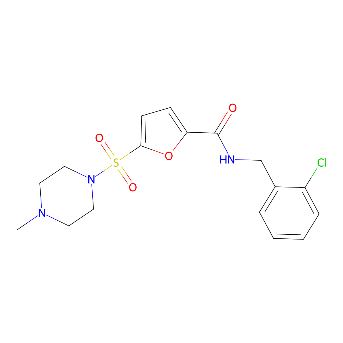N-(2-chlorobenzyl)-5-((4-methylpiperazin-1-yl)sulfonyl)furan-2-carboxamide molecular structure, CAS 1170976-01-8