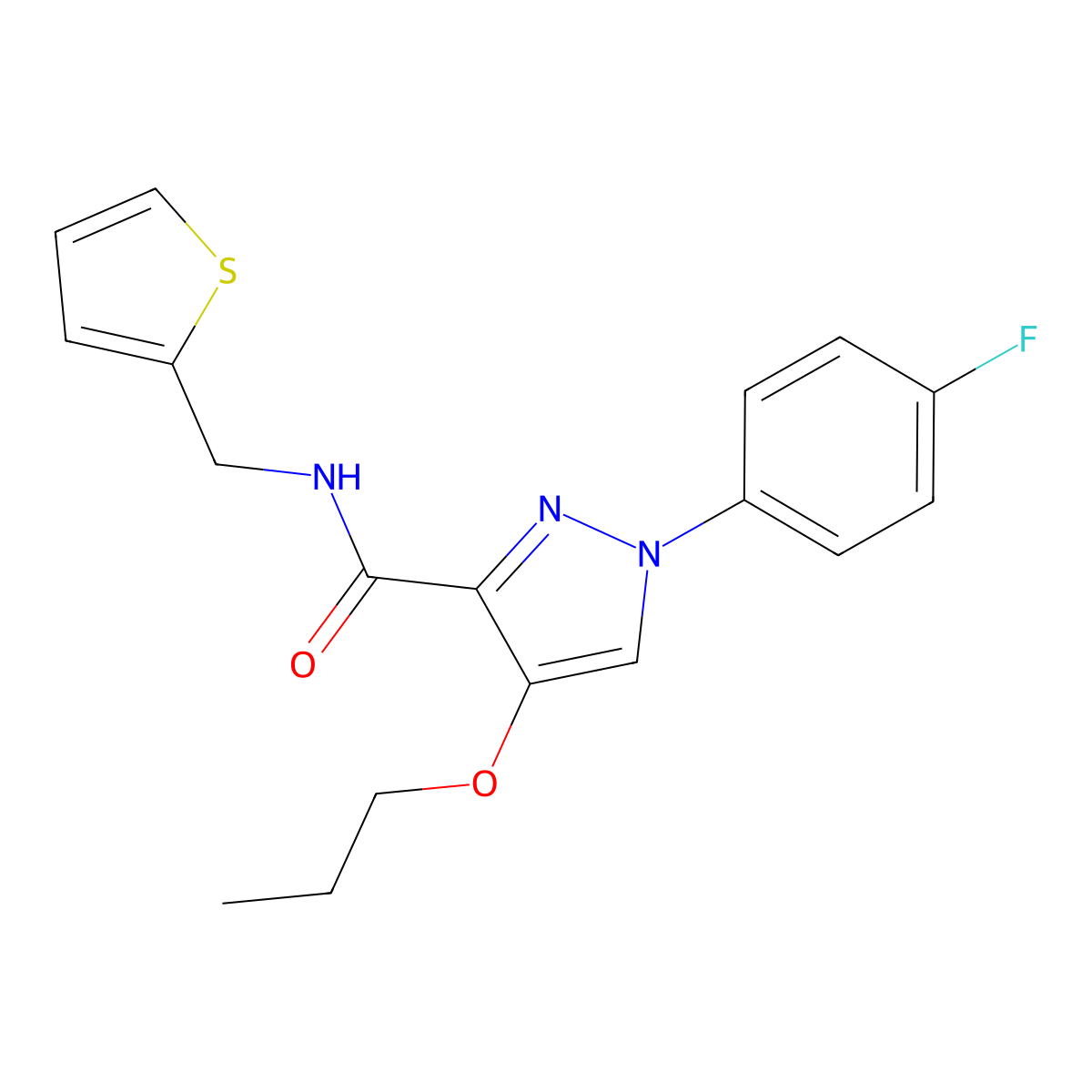1-(4-fluorophenyl)-4-propoxy-N-(thiophen-2-ylmethyl)-1H-pyrazole-3-carboxamide molecular structure, CAS 1170976-05-2