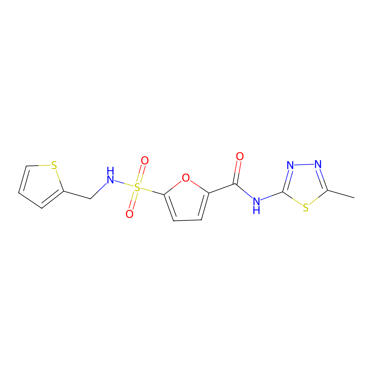 N-(5-methyl-1,3,4-thiadiazol-2-yl)-5-(N-(thiophen-2-ylmethyl)sulfamoyl)furan-2-carboxamide molecular structure, CAS 1170978-67-2