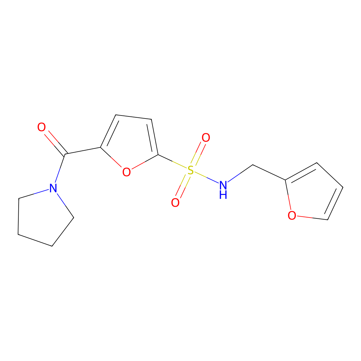 N-(furan-2-ylmethyl)-5-(pyrrolidine-1-carbonyl)furan-2-sulfonamide molecular structure, CAS 1170978-81-0