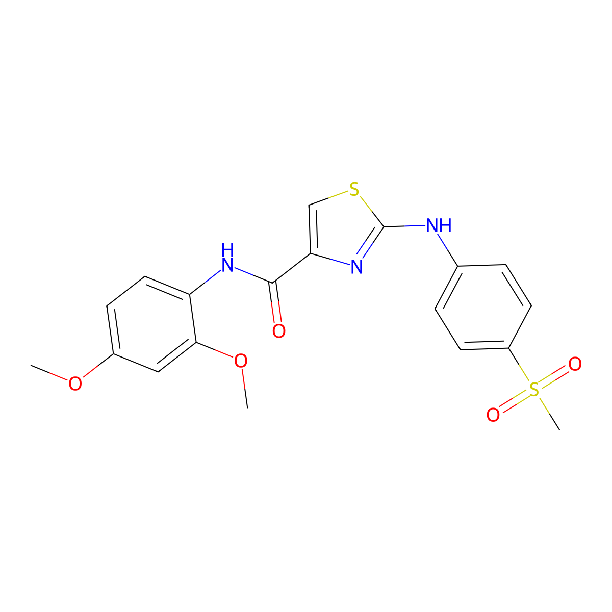 N-(2,4-dimethoxyphenyl)-2-((4-(methylsulfonyl)phenyl)amino)thiazole-4-carboxamide molecular structure, CAS 1170979-32-4