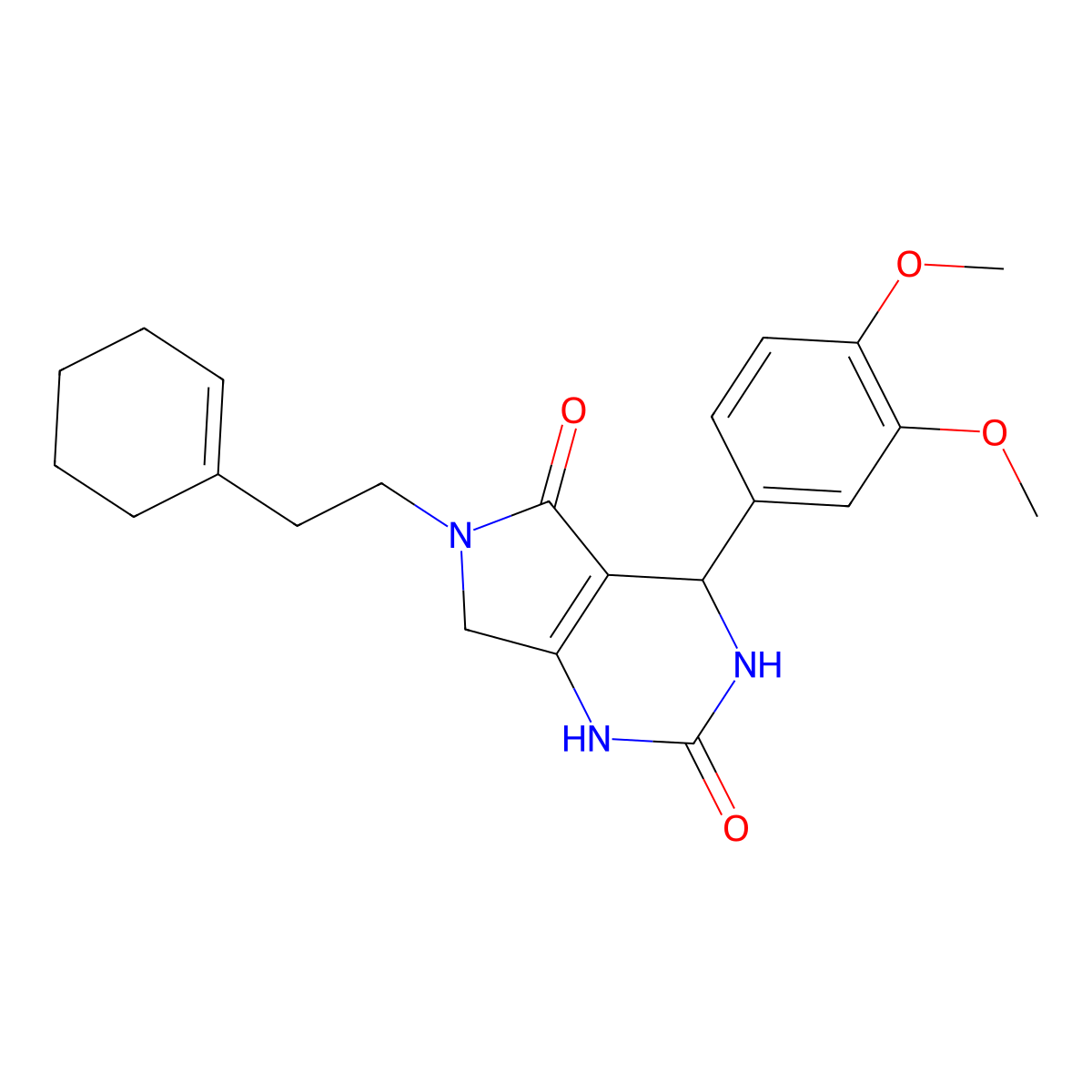 6-(2-(cyclohex-1-en-1-yl)ethyl)-4-(3,4-dimethoxyphenyl)-3,4,6,7-tetrahydro-1H-pyrrolo[3,4-d]pyrimidine-2,5-dione molecular structure, CAS 1170979-71-1