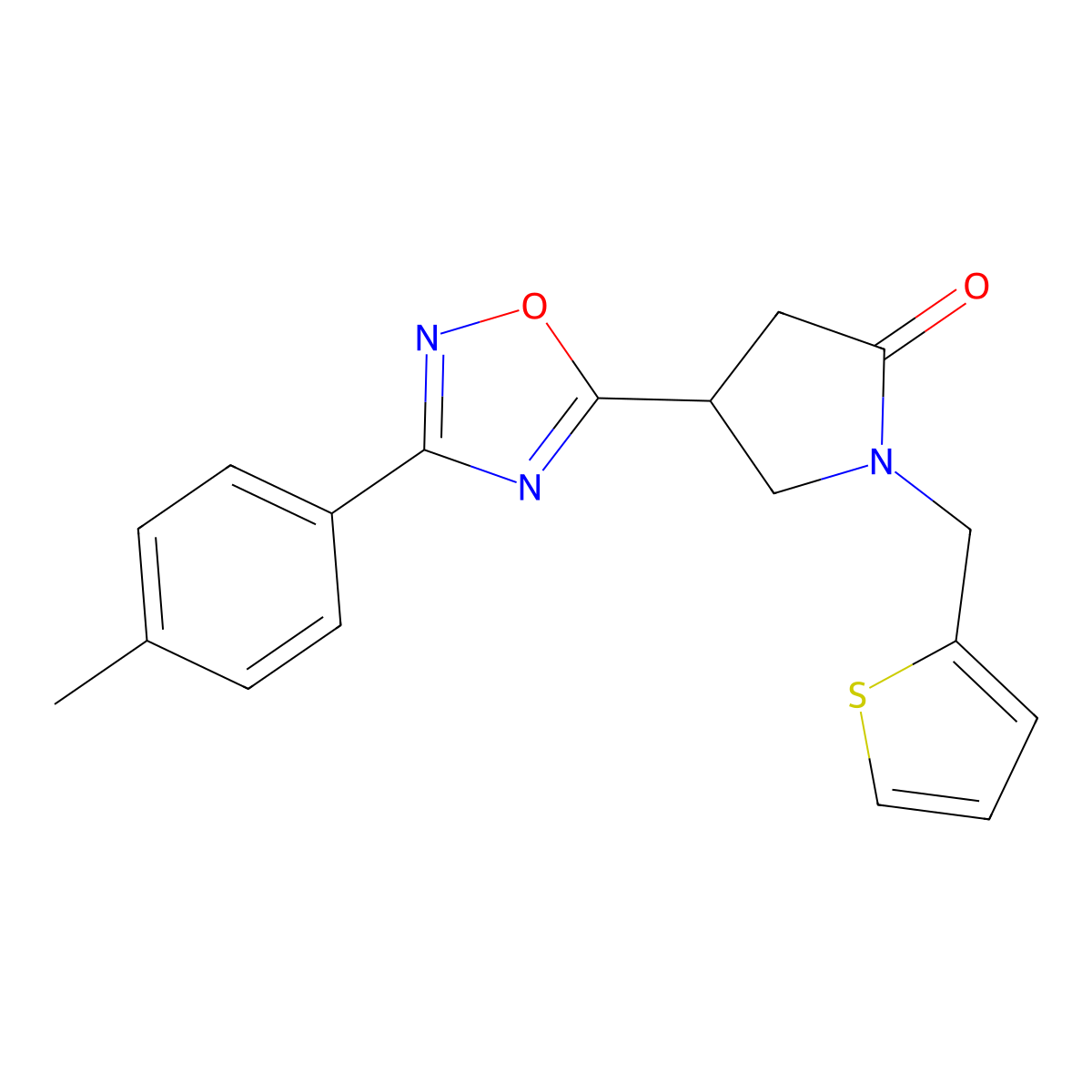 4-[3-(4-Methylphenyl)-1,2,4-oxadiazol-5-yl]-1-(2-thienylmethyl)pyrrolidin-2-one molecular structure, CAS 1170983-10-4