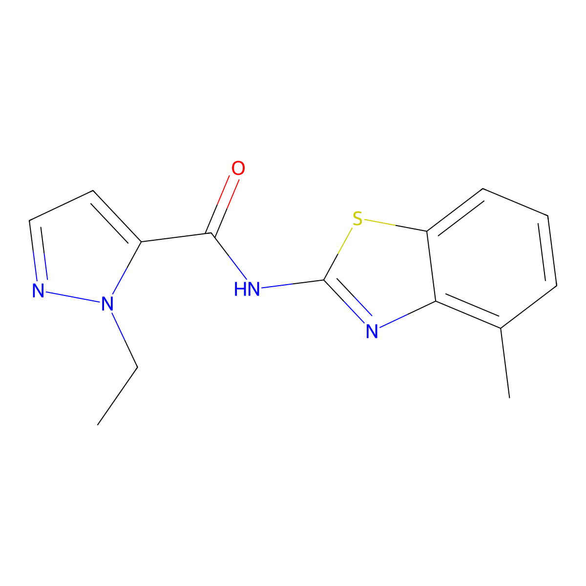1-ethyl-N-(4-methylbenzo[d]thiazol-2-yl)-1H-pyrazole-5-carboxamide molecular structure, CAS 1170983-89-7