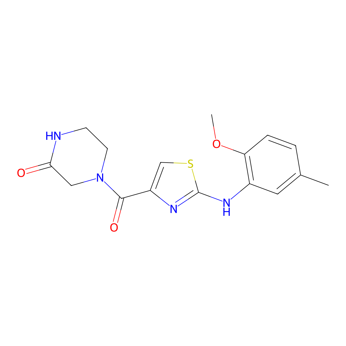 4-(2-((2-Methoxy-5-methylphenyl)amino)thiazole-4-carbonyl)piperazin-2-one molecular structure, CAS 1170984-24-3