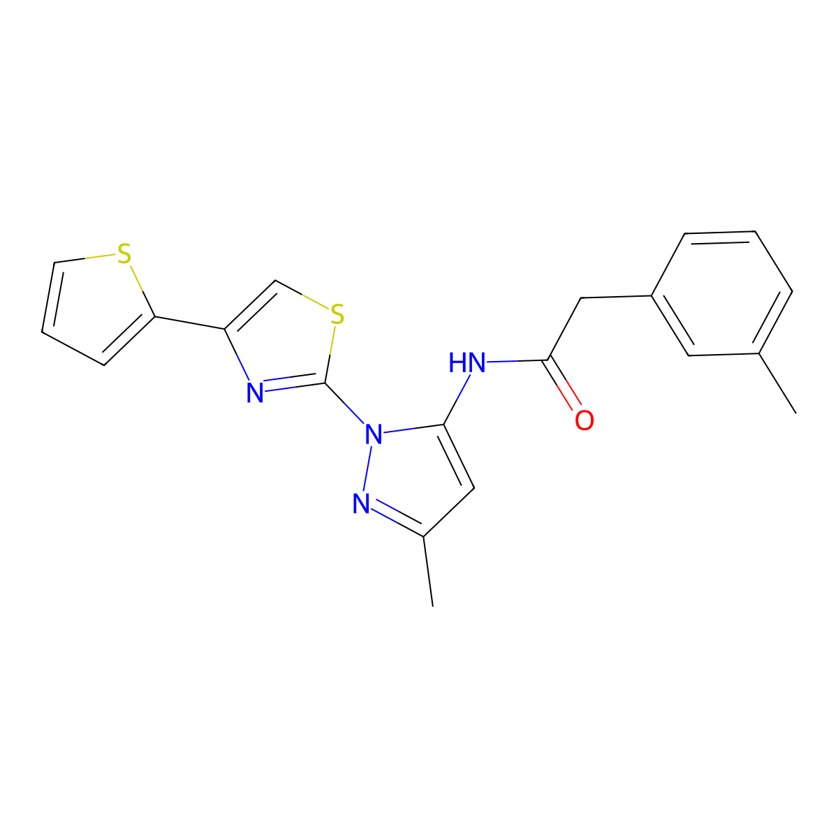 N-(3-methyl-1-(4-(thiophen-2-yl)thiazol-2-yl)-1H-pyrazol-5-yl)-2-(m-tolyl)acetamide molecular structure, CAS 1170984-82-3