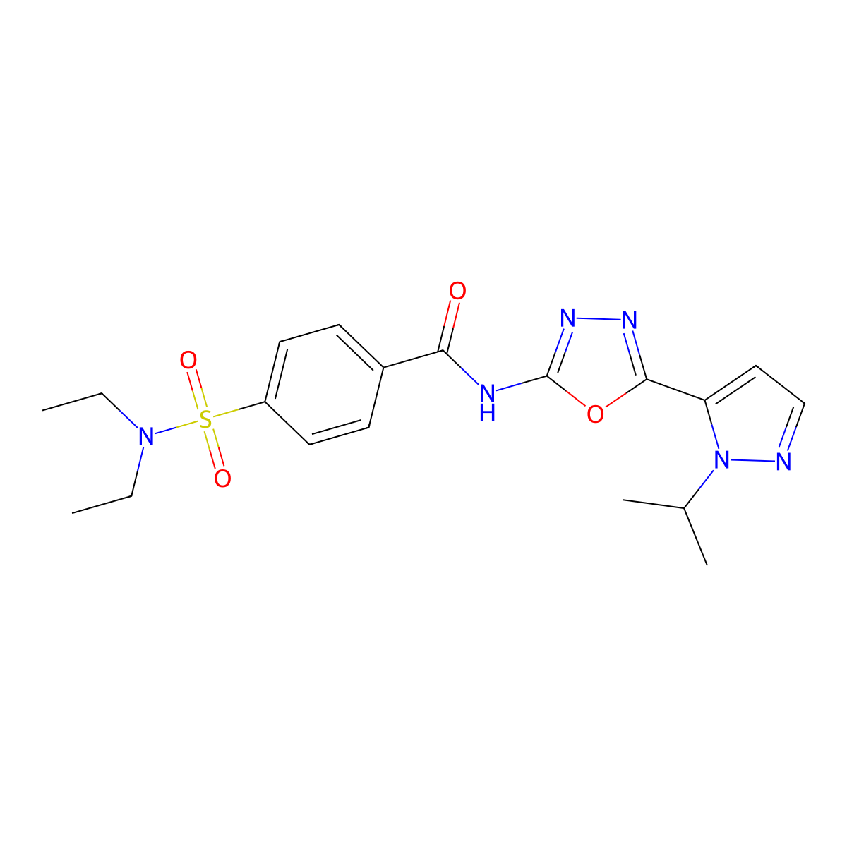 4-(N,N-diethylsulfamoyl)-N-(5-(1-isopropyl-1H-pyrazol-5-yl)-1,3,4-oxadiazol-2-yl)benzamide molecular structure, CAS 1170988-86-9