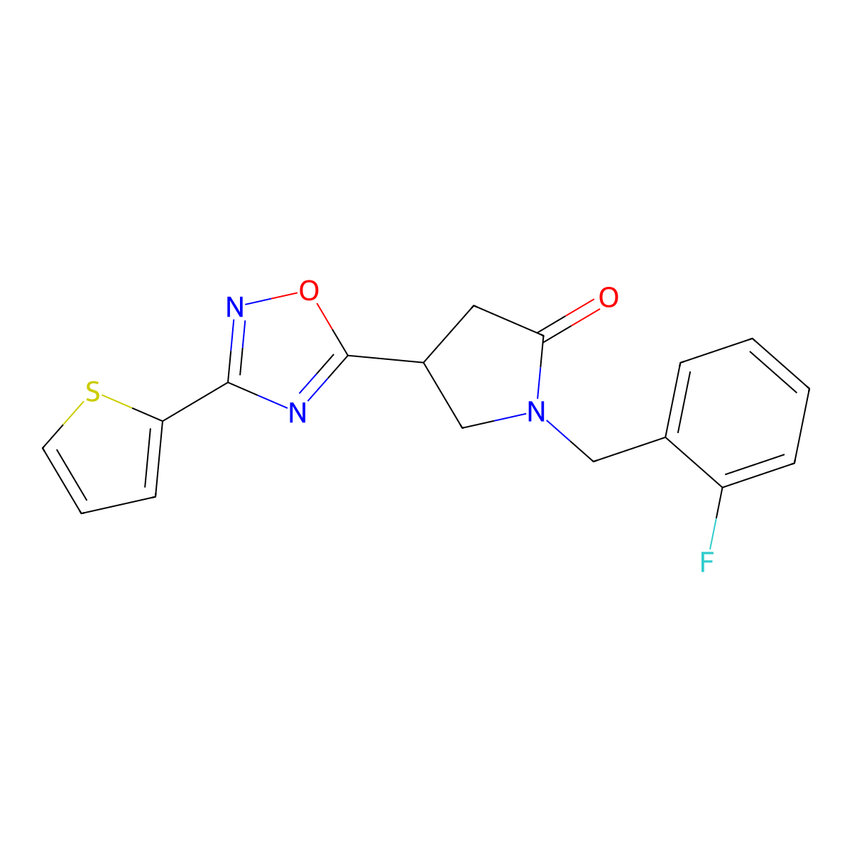 1-(2-Fluorobenzyl)-4-(3-(thiophen-2-yl)-1,2,4-oxadiazol-5-yl)pyrrolidin-2-one molecular structure, CAS 1170992-86-5