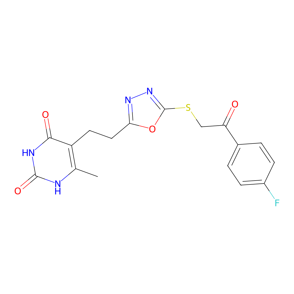 5-(2-(5-((2-(4-fluorophenyl)-2-oxoethyl)thio)-1,3,4-oxadiazol-2-yl)ethyl)-6-methylpyrimidine-2,4(1H,3H)-dione molecular structure, CAS 1170997-00-8
