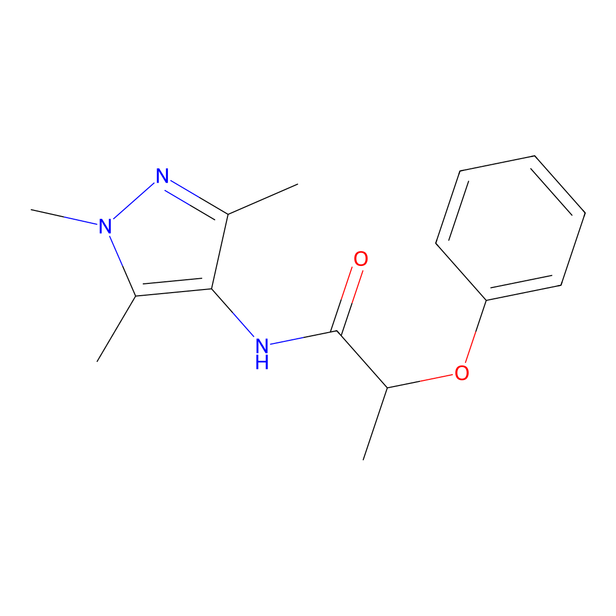 2-Phenoxy-N-(1,3,5-trimethyl-1H-pyrazol-4-yl)propanamide molecular structure, CAS 1170999-21-9