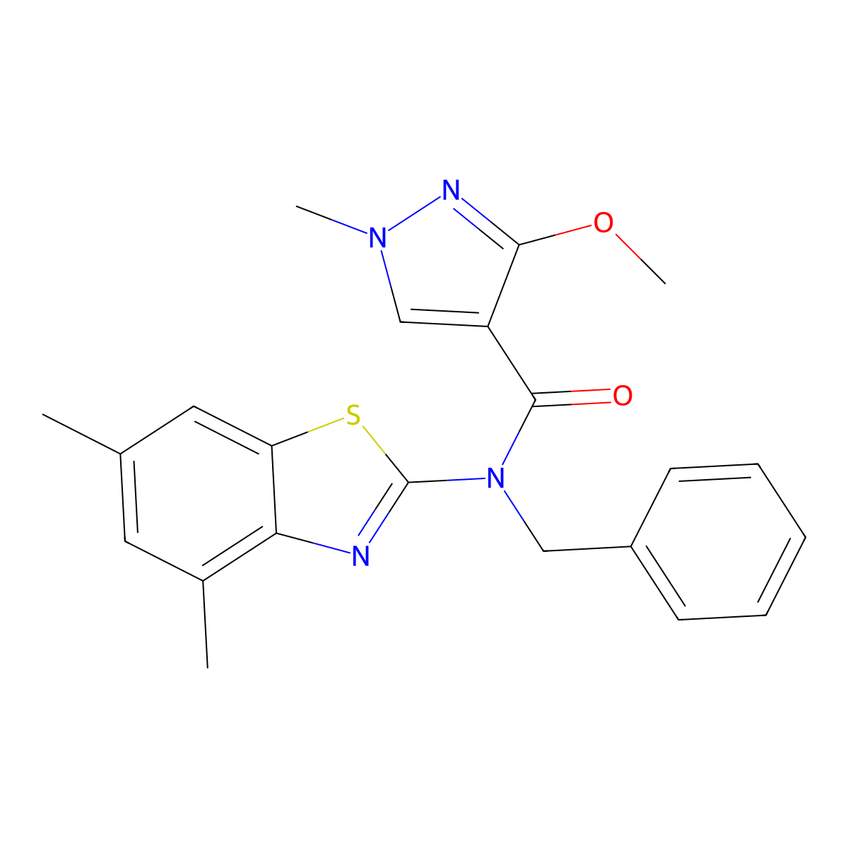 N-benzyl-N-(4,6-dimethylbenzo[d]thiazol-2-yl)-3-methoxy-1-methyl-1H-pyrazole-4-carboxamide molecular structure, CAS 1171000-41-1