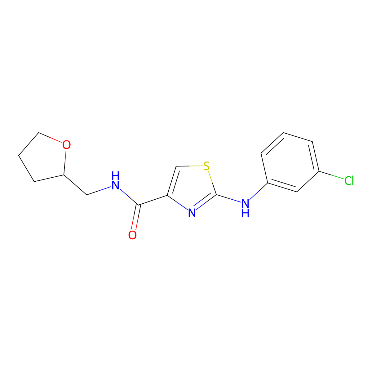 2-((3-chlorophenyl)amino)-N-((tetrahydrofuran-2-yl)methyl)thiazole-4-carboxamide molecular structure, CAS 1171000-44-4