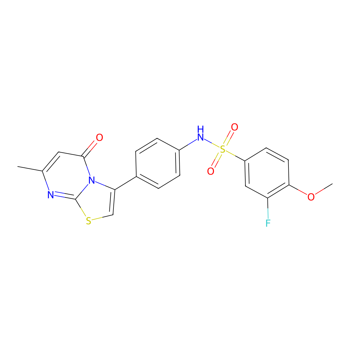 3-fluoro-4-methoxy-N-(4-(7-methyl-5-oxo-5H-thiazolo[3,2-a]pyrimidin-3-yl)phenyl)benzenesulfonamide molecular structure, CAS 1171003-02-3
