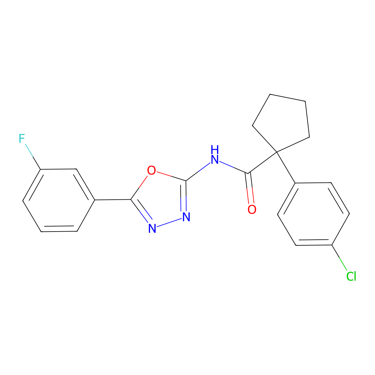 1-(4-chlorophenyl)-N-(5-(3-fluorophenyl)-1,3,4-oxadiazol-2-yl)cyclopentanecarboxamide molecular structure, CAS 1171003-34-1