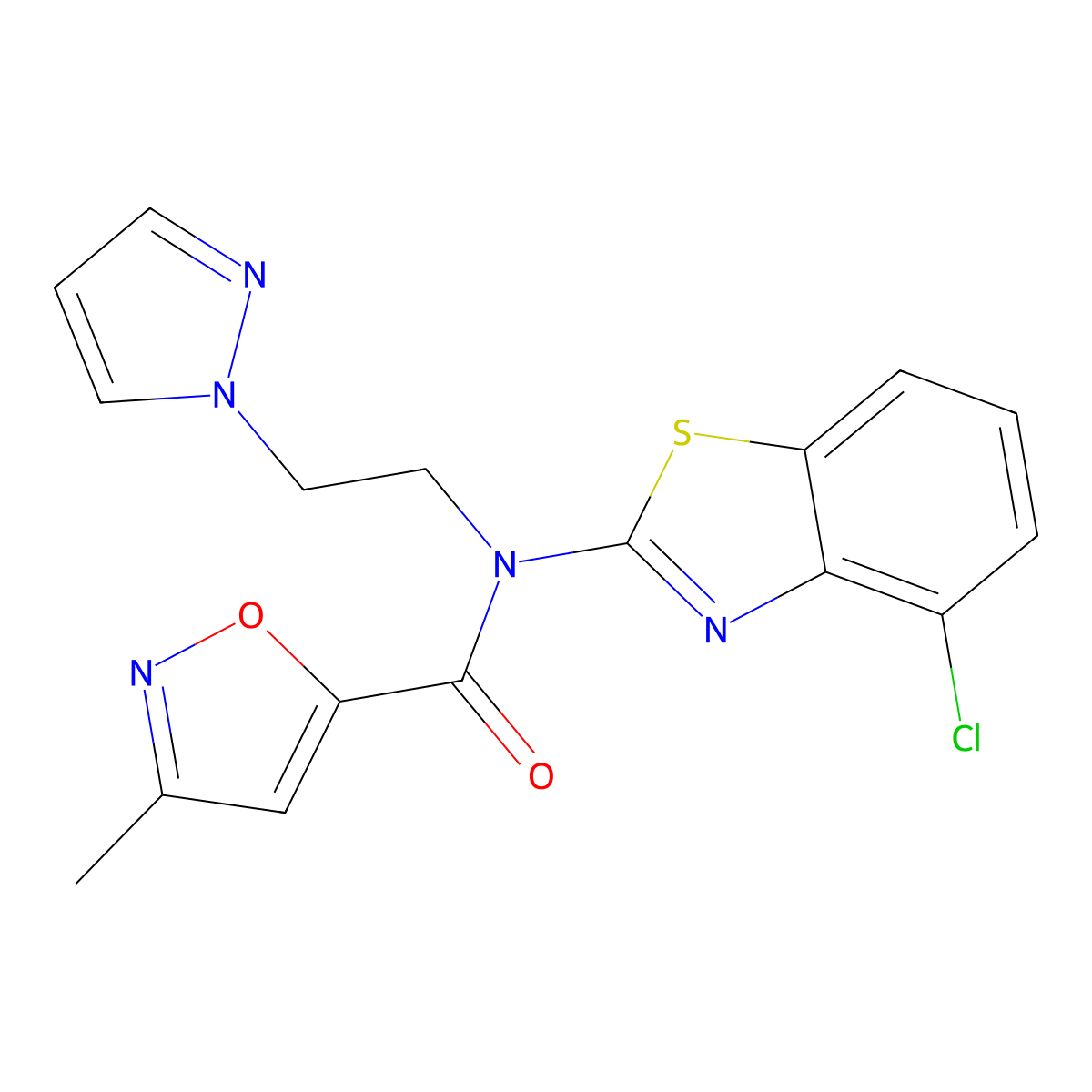 N-(2-(1H-pyrazol-1-yl)ethyl)-N-(4-chlorobenzo[d]thiazol-2-yl)-3-methylisoxazole-5-carboxamide molecular structure, CAS 1171003-37-4