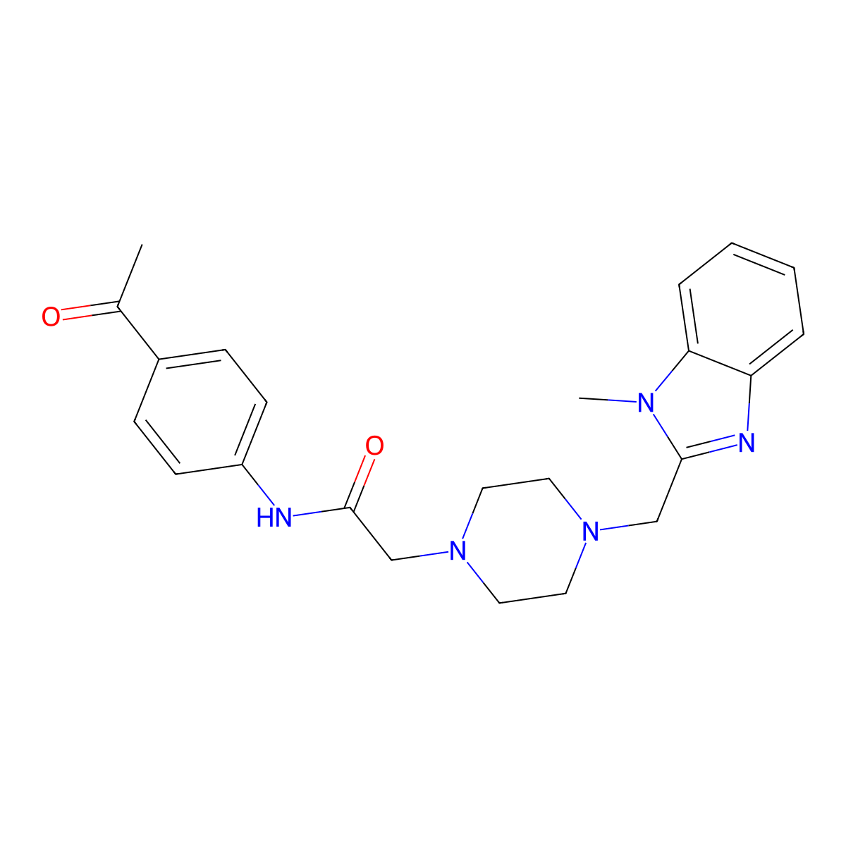 N-(4-acetylphenyl)-2-(4-((1-methyl-1H-benzo[d]imidazol-2-yl)methyl)piperazin-1-yl)acetamide molecular structure, CAS 1171005-16-5