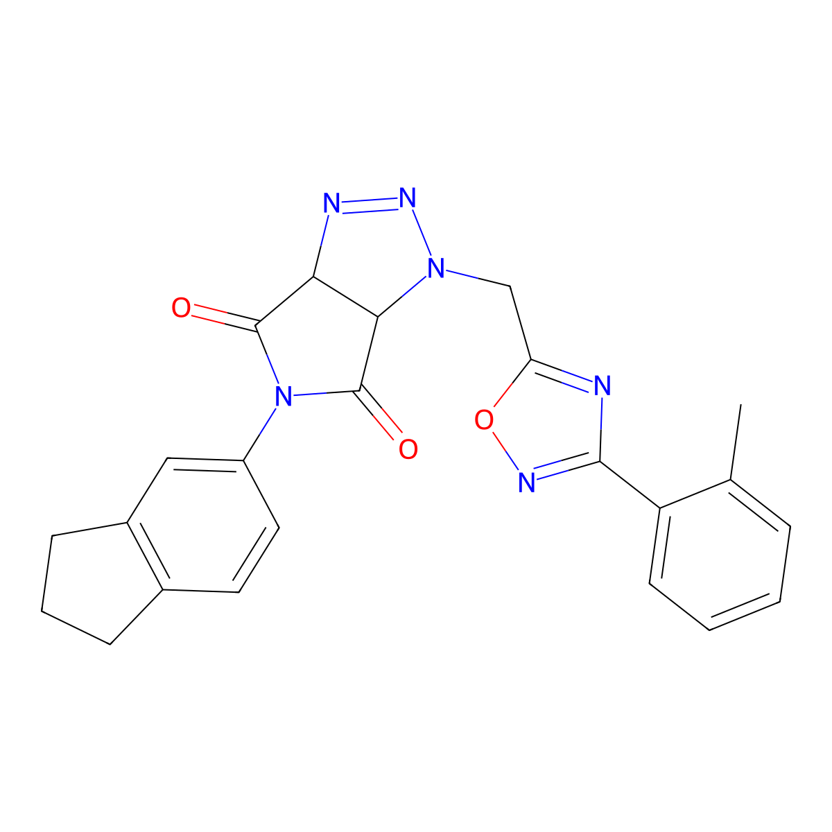 5-(2,3-dihydro-1H-inden-5-yl)-1-((3-(o-tolyl)-1,2,4-oxadiazol-5-yl)methyl)-1,6a-dihydropyrrolo[3,4-d][1,2,3]triazole-4,6(3aH,5H)-dione molecular structure, CAS 1171007-01-4