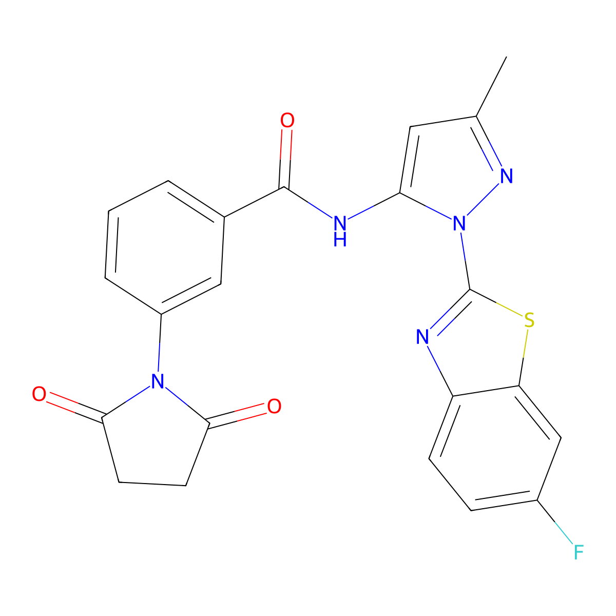 3-(2,5-dioxopyrrolidin-1-yl)-N-[1-(6-fluoro-1,3-benzothiazol-2-yl)-3-methyl-1H-pyrazol-5-yl]benzamide molecular structure, CAS 1171008-68-6