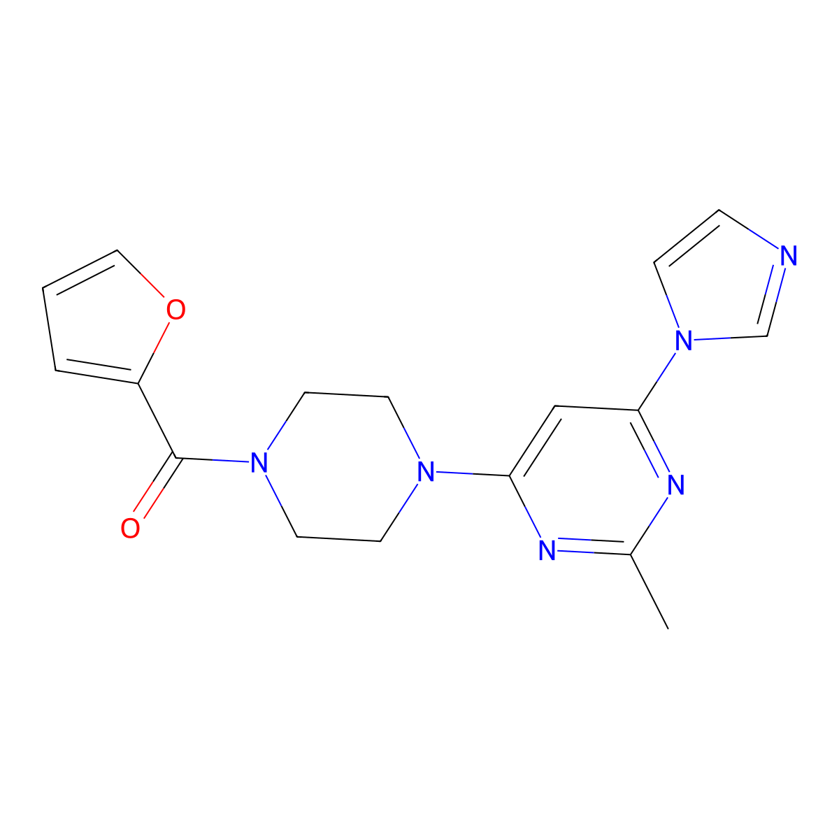 (4-(6-(1H-imidazol-1-yl)-2-methylpyrimidin-4-yl)piperazin-1-yl)(furan-2-yl)methanone molecular structure, CAS 1171009-05-4