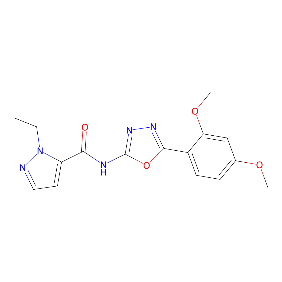 N-[5-(2,4-dimethoxyphenyl)-1,3,4-oxadiazol-2-yl]-1-ethyl-1H-pyrazole-5-carboxamide molecular structure, CAS 1171009-25-8
