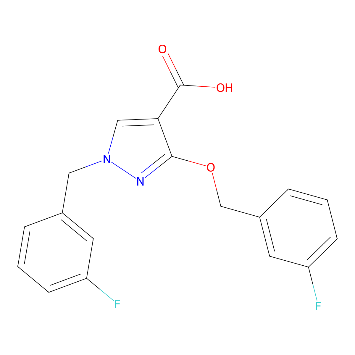 1-(3-fluorobenzyl)-3-((3-fluorobenzyl)oxy)-1H-pyrazole-4-carboxylic acid molecular structure, CAS 1171012-26-2