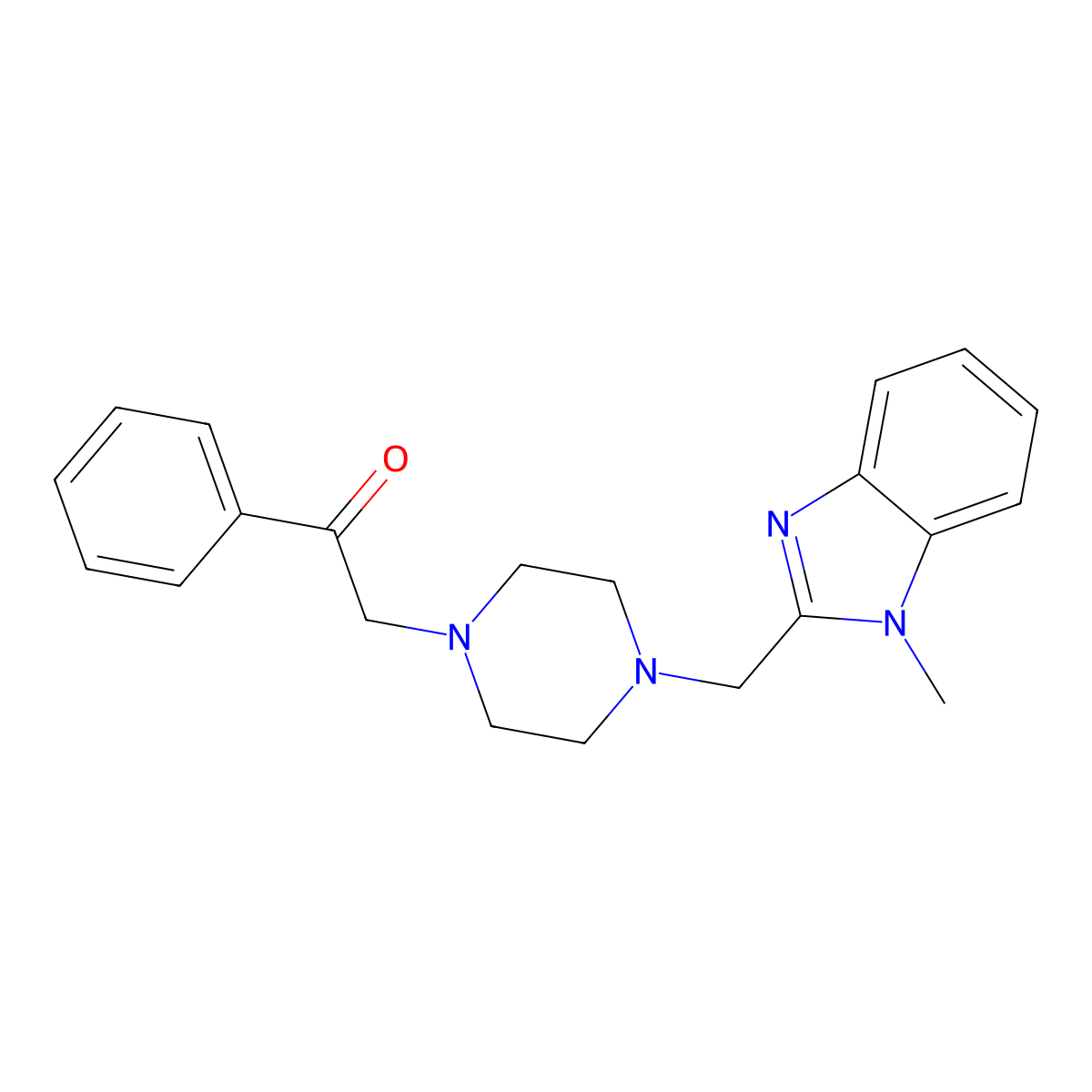 2-(4-((1-methyl-1H-benzo[d]imidazol-2-yl)methyl)piperazin-1-yl)-1-phenylethanone molecular structure, CAS 1171016-08-2