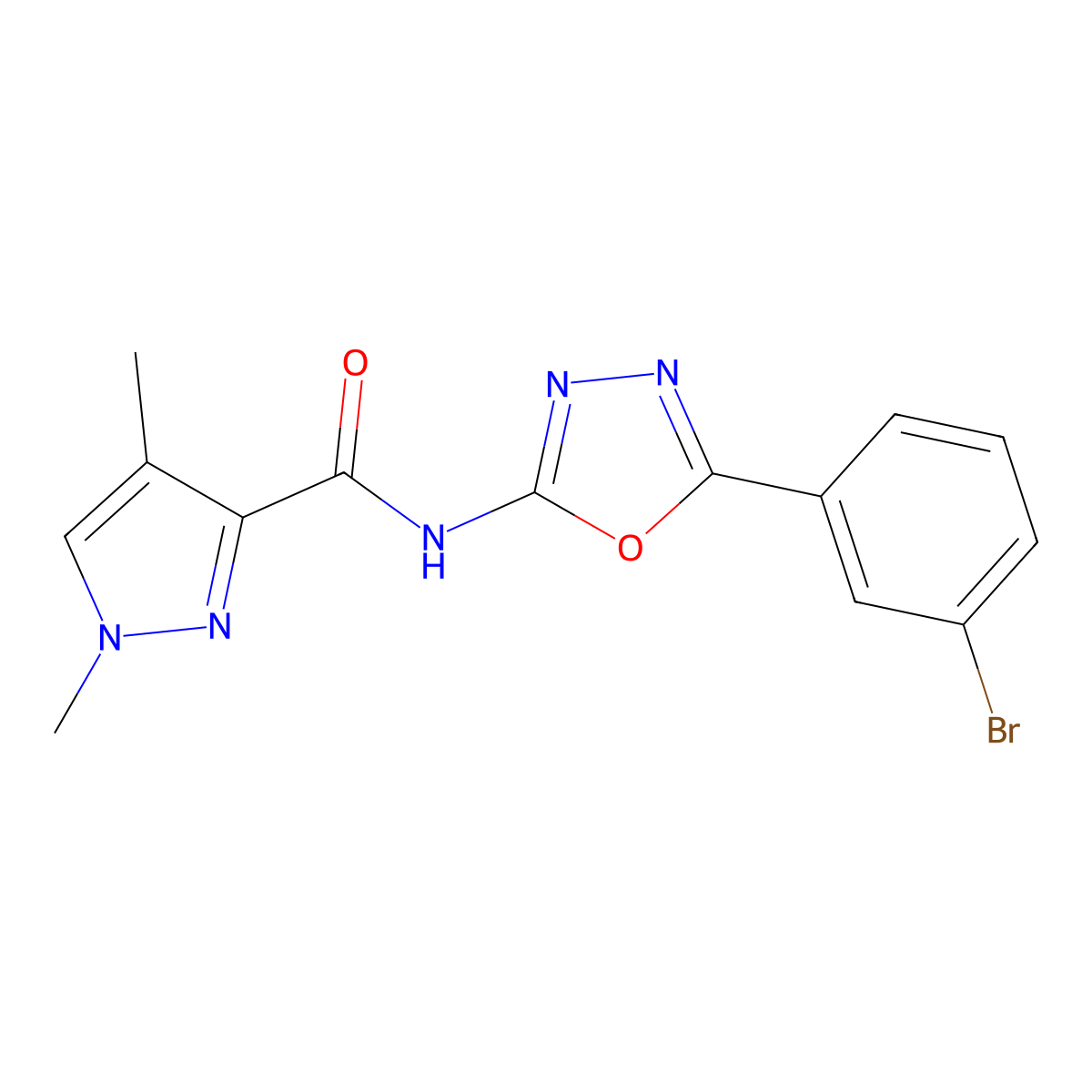 N-[5-(3-bromophenyl)-1,3,4-oxadiazol-2-yl]-1,4-dimethyl-1H-pyrazole-3-carboxamide molecular structure, CAS 1171016-79-7