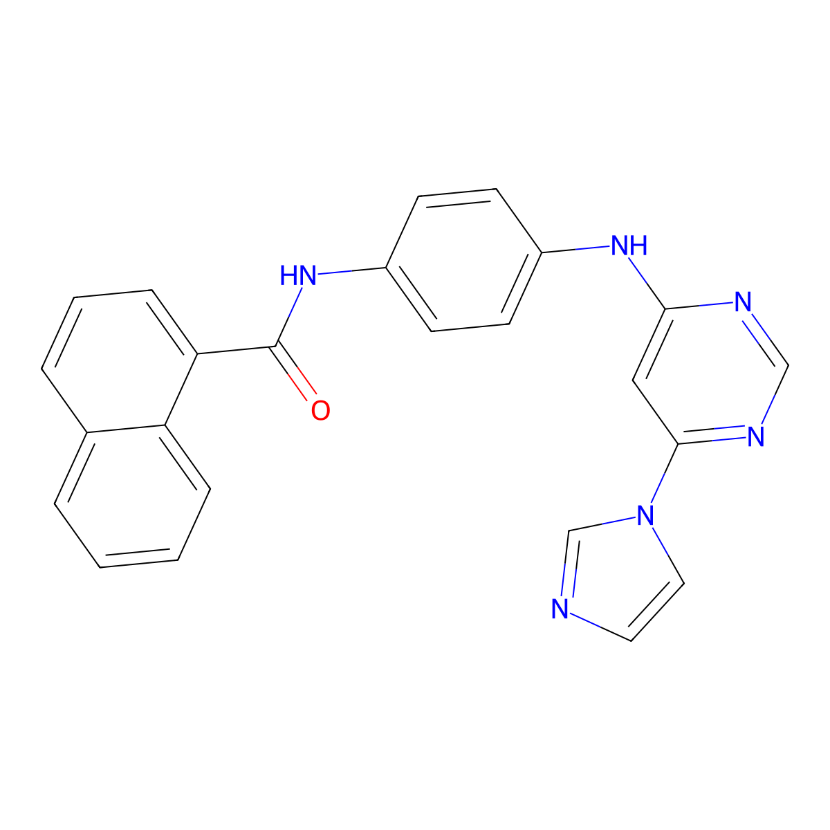 N-(4-((6-(1H-imidazol-1-yl)pyrimidin-4-yl)amino)phenyl)-1-naphthamide molecular structure, CAS 1171020-44-2