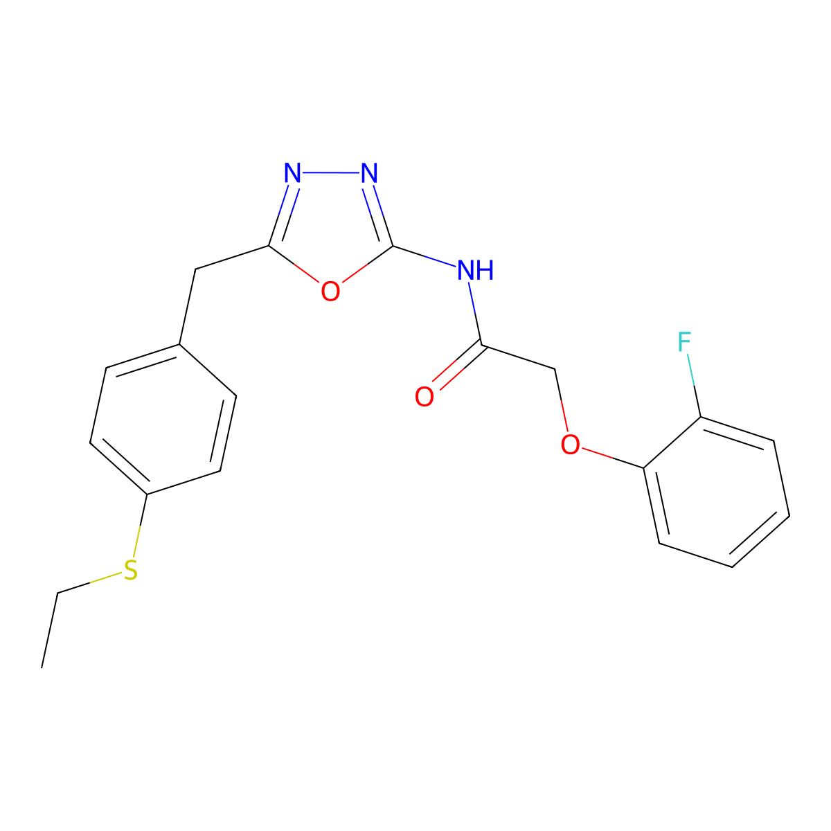 N-(5-{[4-(ethylsulfanyl)phenyl]methyl}-1,3,4-oxadiazol-2-yl)-2-(2-fluorophenoxy)acetamide molecular structure, CAS 1171020-80-6
