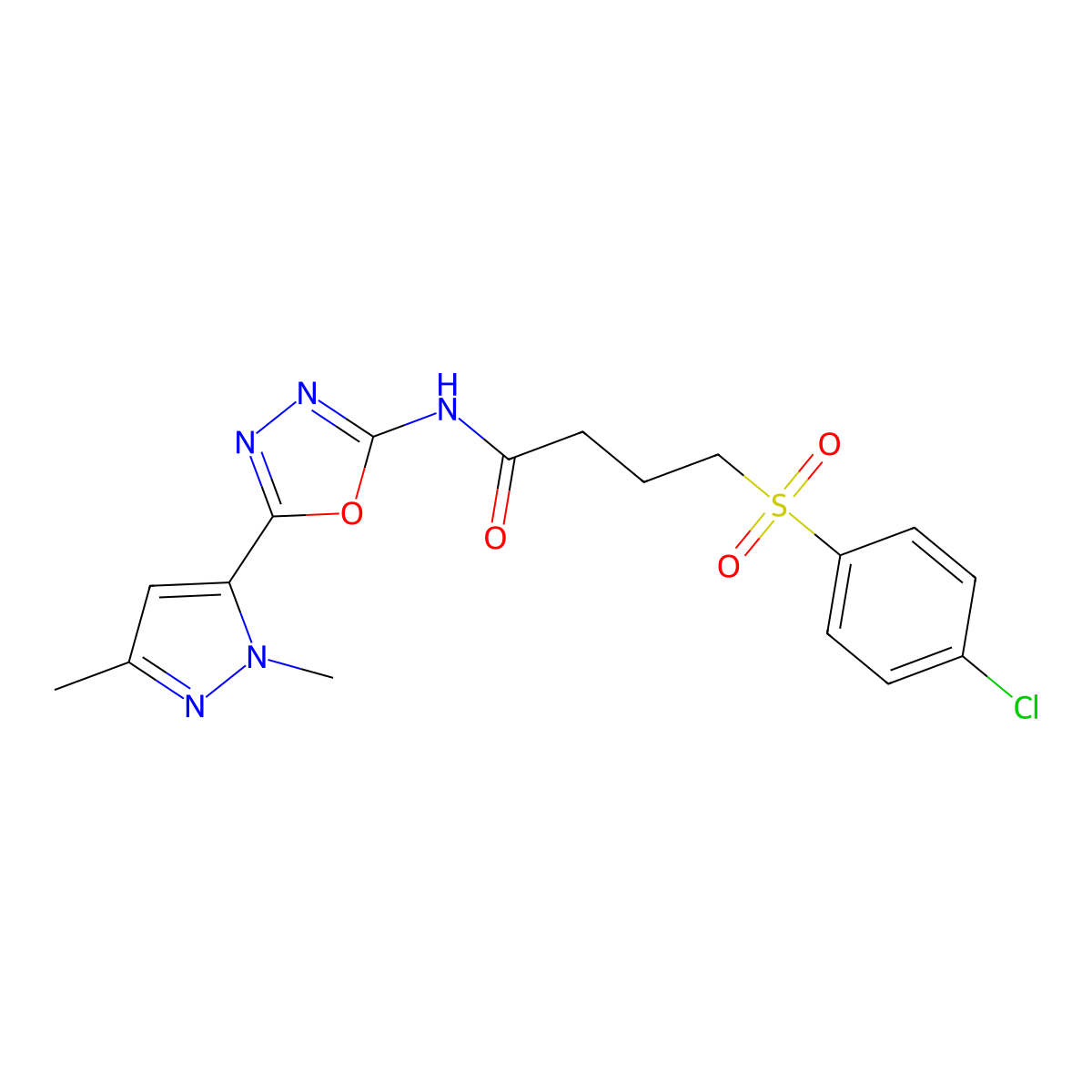 4-(4-chlorobenzenesulfonyl)-N-[5-(1,3-dimethyl-1H-pyrazol-5-yl)-1,3,4-oxadiazol-2-yl]butanamide molecular structure, CAS 1171022-36-8