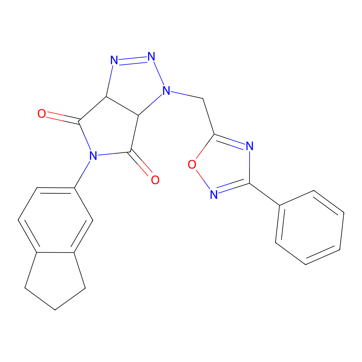 5-(2,3-dihydro-1H-inden-5-yl)-1-((3-phenyl-1,2,4-oxadiazol-5-yl)methyl)-1,6a-dihydropyrrolo[3,4-d][1,2,3]triazole-4,6(3aH,5H)-dione molecular structure, CAS 1171023-79-2