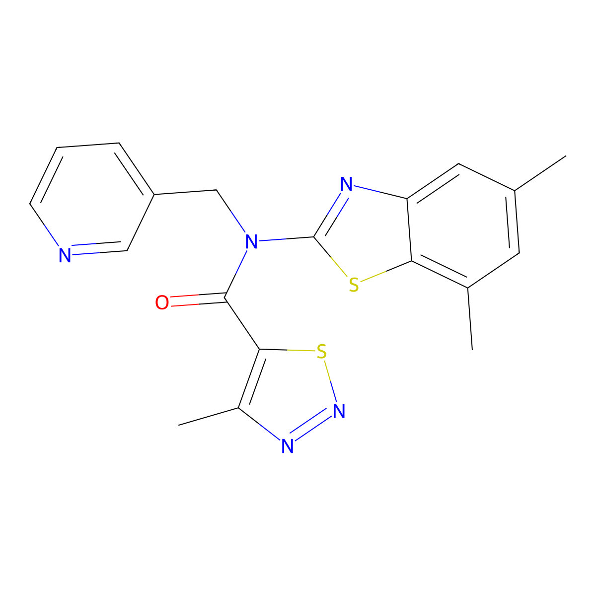 N-(5,7-dimethylbenzo[d]thiazol-2-yl)-4-methyl-N-(pyridin-3-ylmethyl)-1,2,3-thiadiazole-5-carboxamide molecular structure, CAS 1171024-68-2