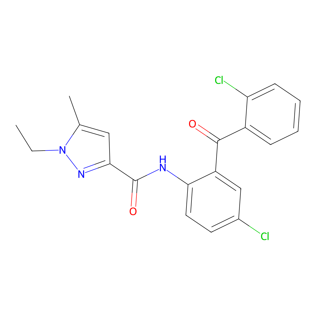 N-[4-chloro-2-(2-chlorobenzoyl)phenyl]-1-ethyl-5-methyl-1H-pyrazole-3-carboxamide molecular structure, CAS 1171025-43-6