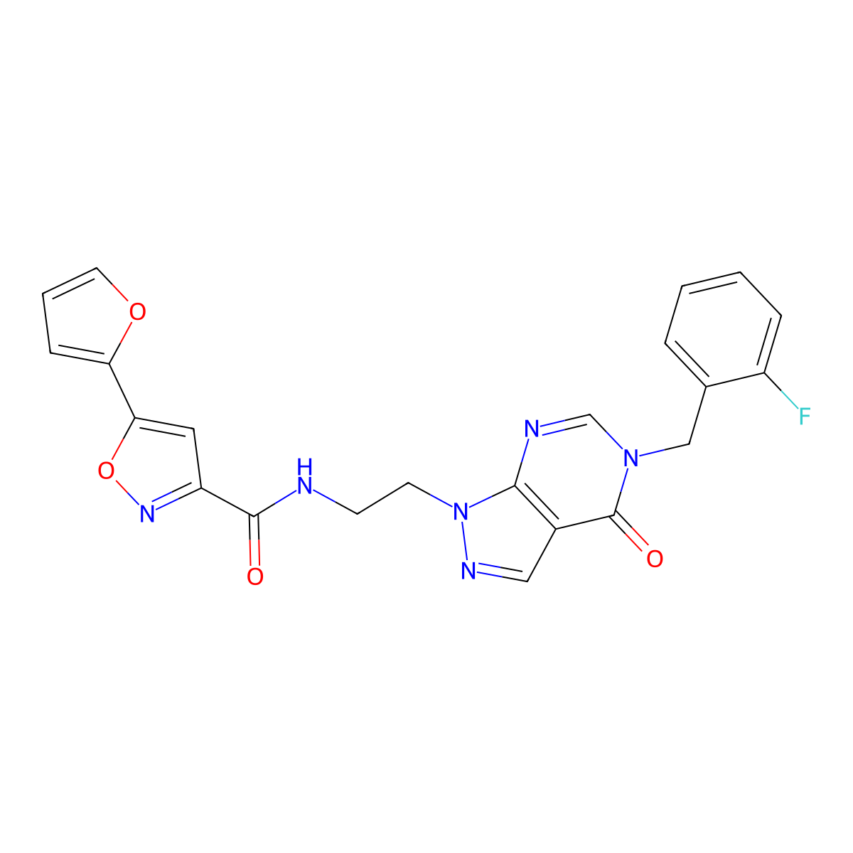 N-(2-(5-(2-fluorobenzyl)-4-oxo-4,5-dihydro-1H-pyrazolo[3,4-d]pyrimidin-1-yl)ethyl)-5-(furan-2-yl)isoxazole-3-carboxamide molecular structure, CAS 1171026-39-3
